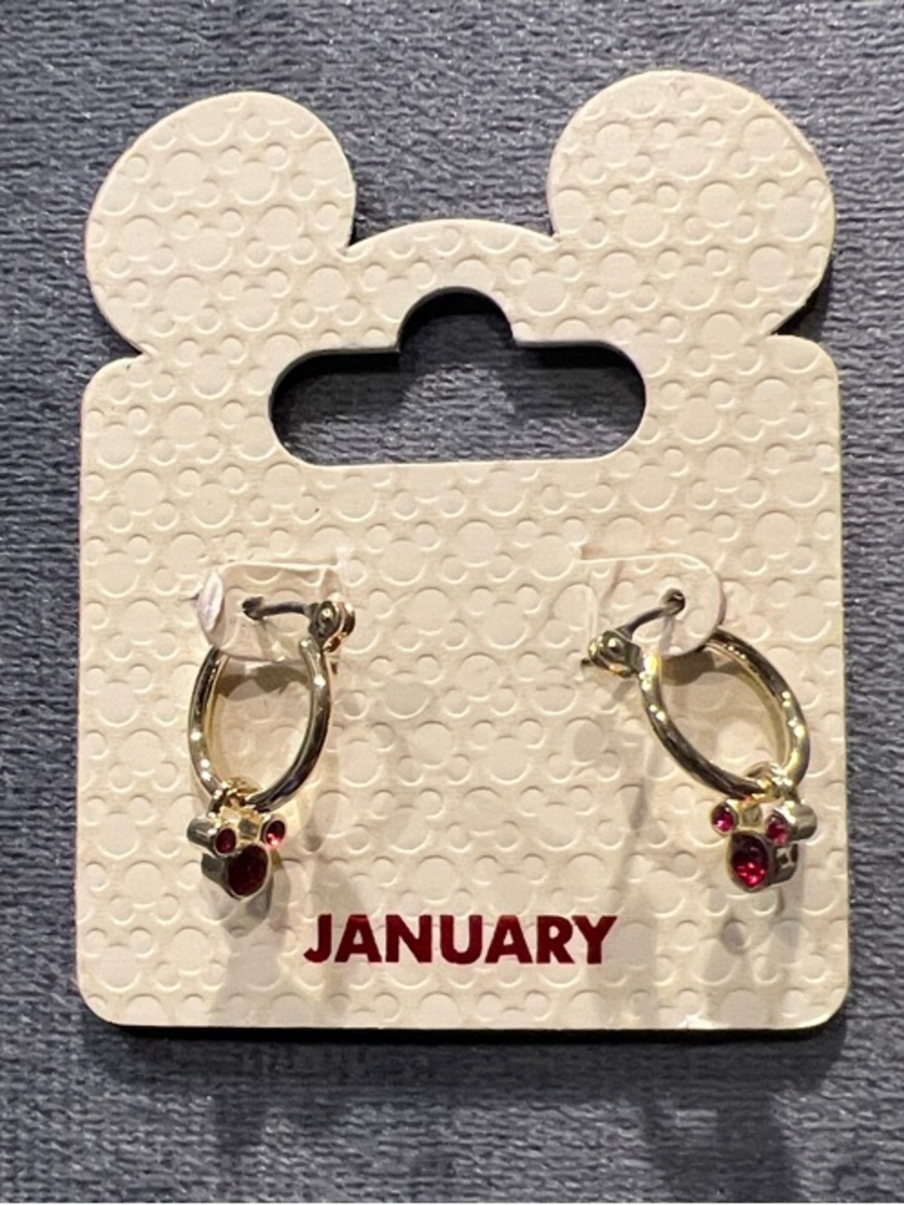 Disney Gold-Tone Hoop Earrings with Red Crystal Mickey Accent